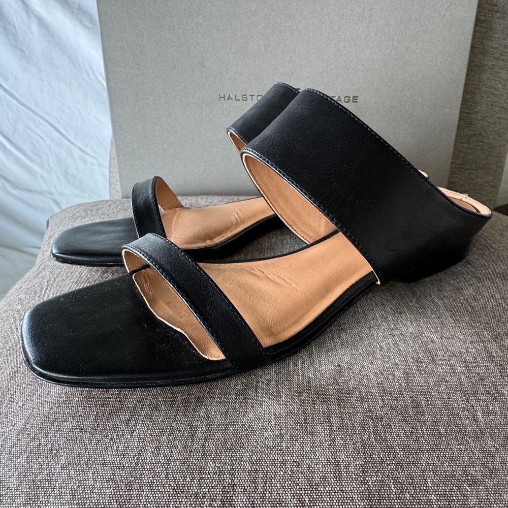 Halston Heritage black leather sandals size 7.5 - Picture 3 of 7